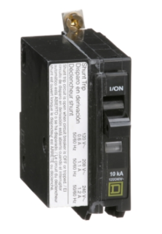 QOB1301021 Mini circuit breaker, QO, 30A, 1 pole, 120/240VAC, 10kA, bolt on mount, AC shunt trip