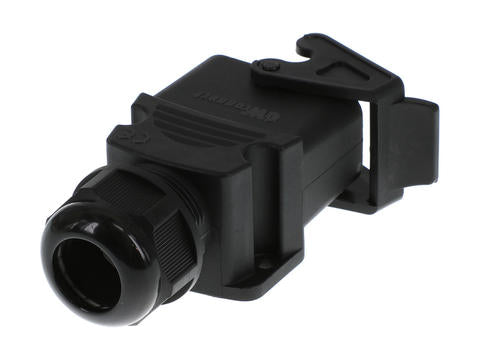 7908.6664.1 GWconnect STD - Standard, Single Lever Bulkhead Mount Housing, Polyamide, with 1 Lever, Side Entry, with Cable Gland, Size «32x13», Pg21 Thread, Black