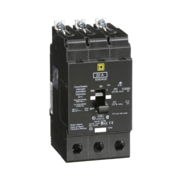 EDB34020 Mini circuit breaker, E-Frame, 20A, 3 pole, 480Y/277VAC, 25kA max, bolt on [TAA]