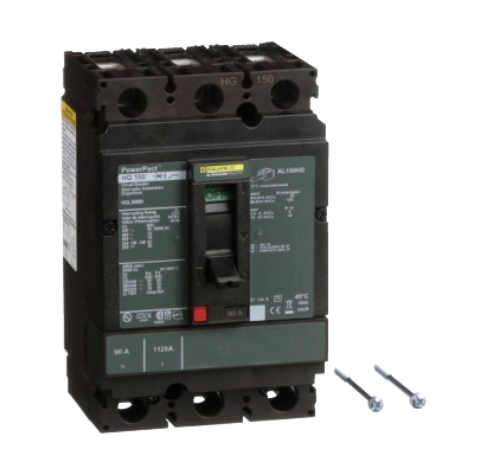 HGL36090 Circuit breaker, PowerPacT H, 90A, 3 pole, 600VAC, 18kA, lugs, thermal magnetic, 80%