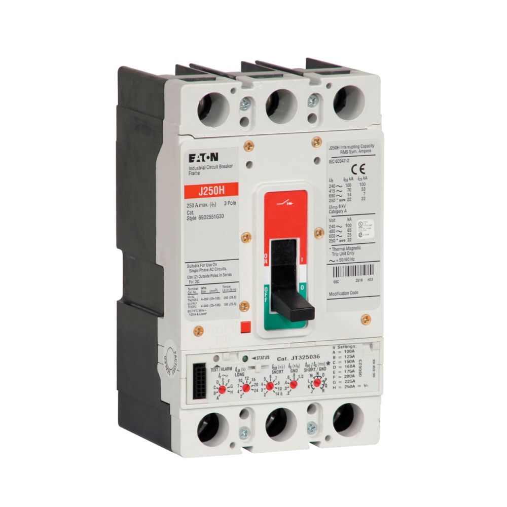 JGH3250AAG MOULDED CASE CIRCUIT BREAKER, MCCB, 3 POLE, 250 AMPS, THERMAL MAGNETIC, JG FRAME, SERIES G